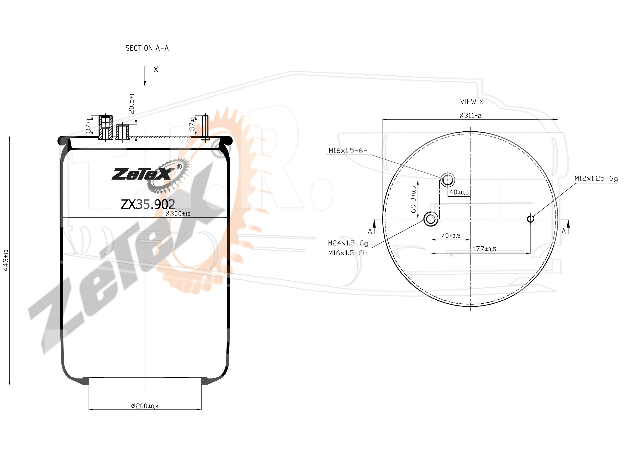 ZX35.902, Пневморессора 902N без стакана RENAULT MAGNUM / PREMIUM — ZeTeX