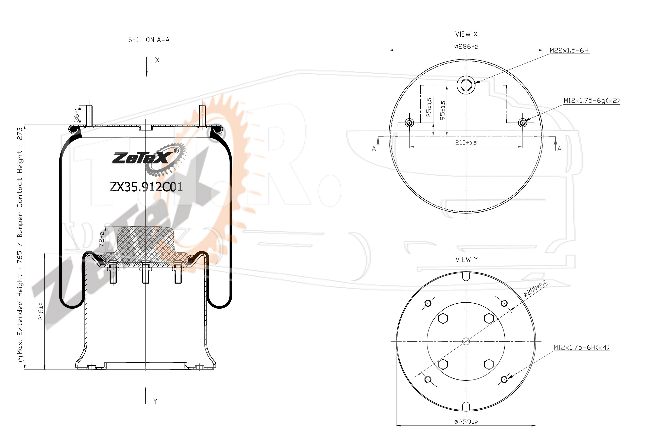 ZX35.912C01, Пневморессора 912NP01 металлический стакан SAF2926V — ZeTeX