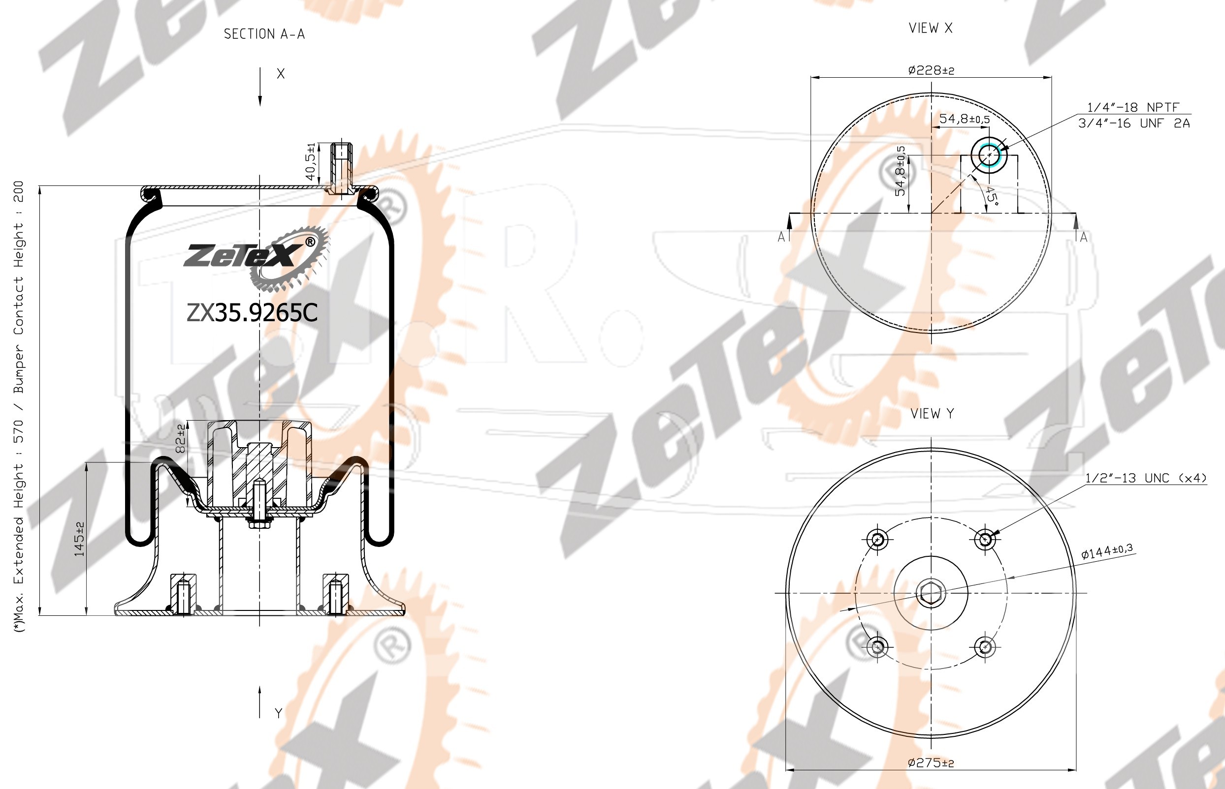 ZX35.9265C, Пневморессора W013589265 металлический стакан — ZeTeX
