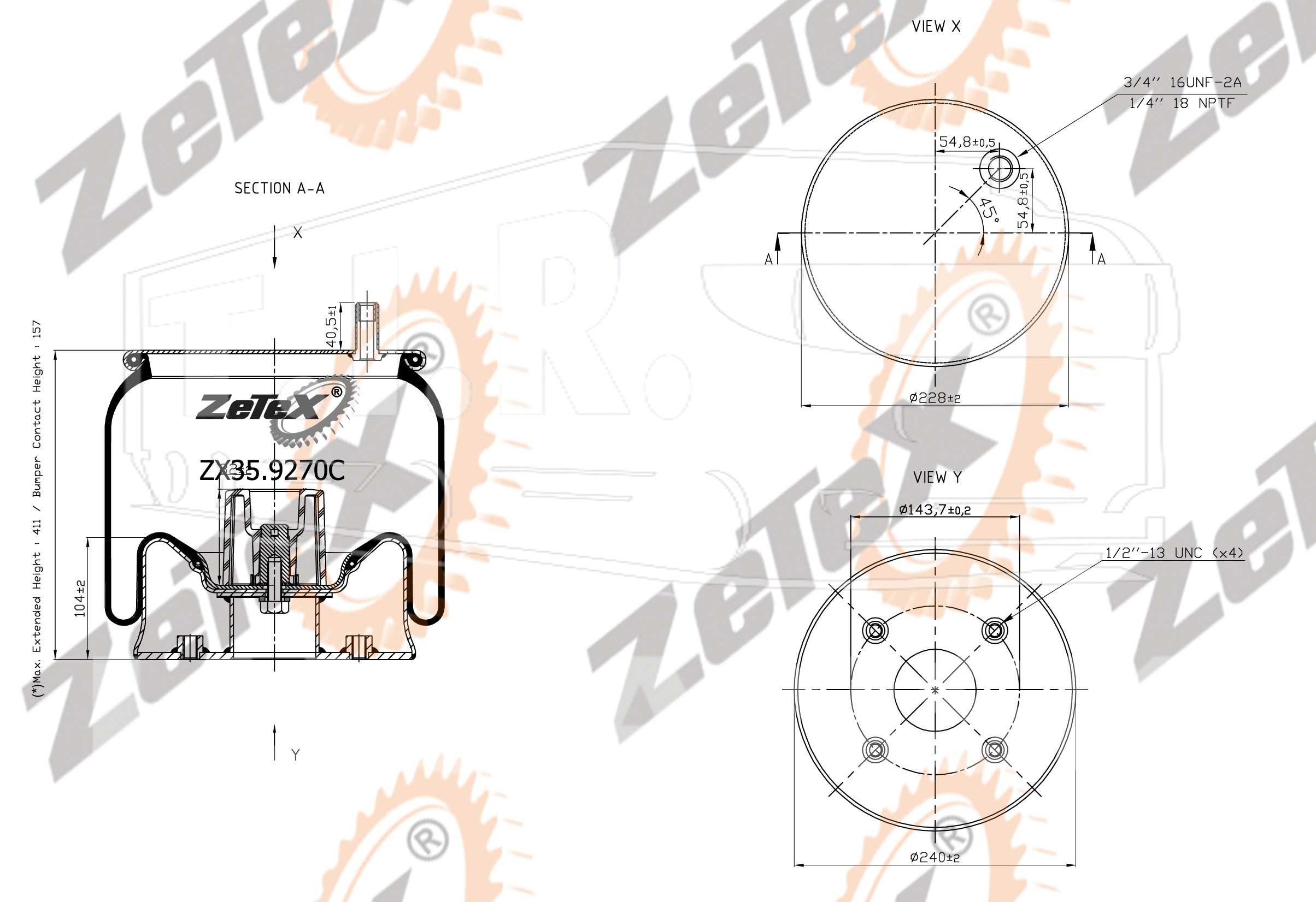 ZX35.9270C, Пневморессора W013589270 металлический стакан — ZeTeX