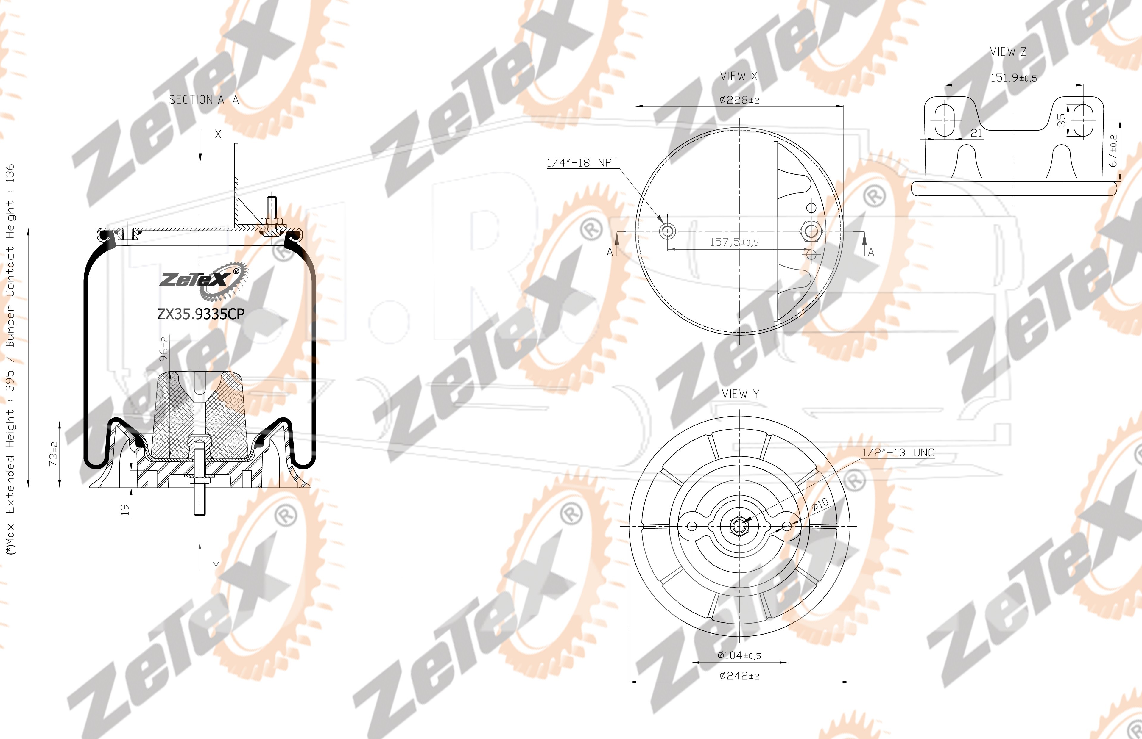 ZX35.9335CP, Пневморессора W013589335 пластиковый стакан — ZeTeX