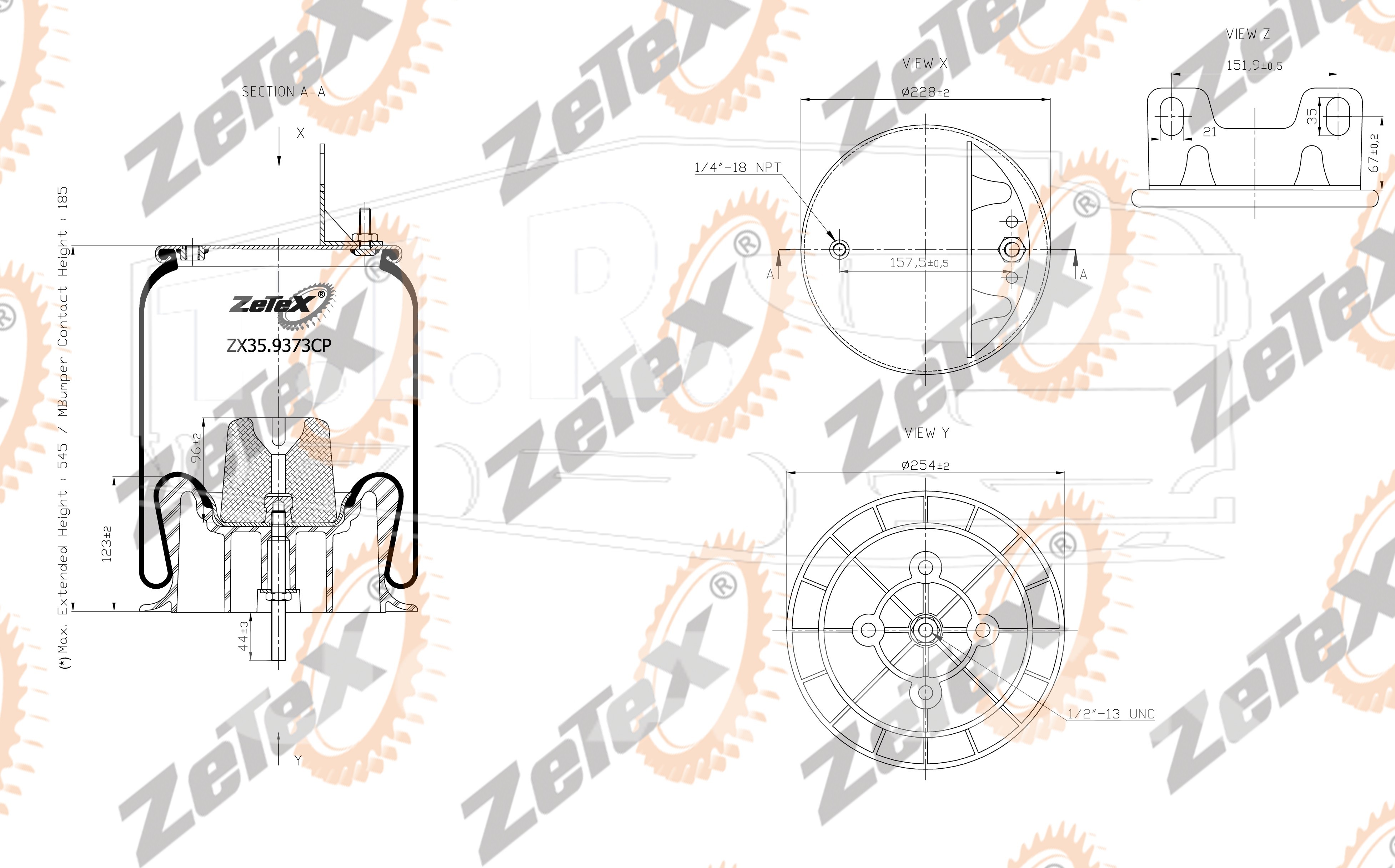 ZX35.9373CP, Пневморессора W013589373 пластиковый стакан — ZeTeX