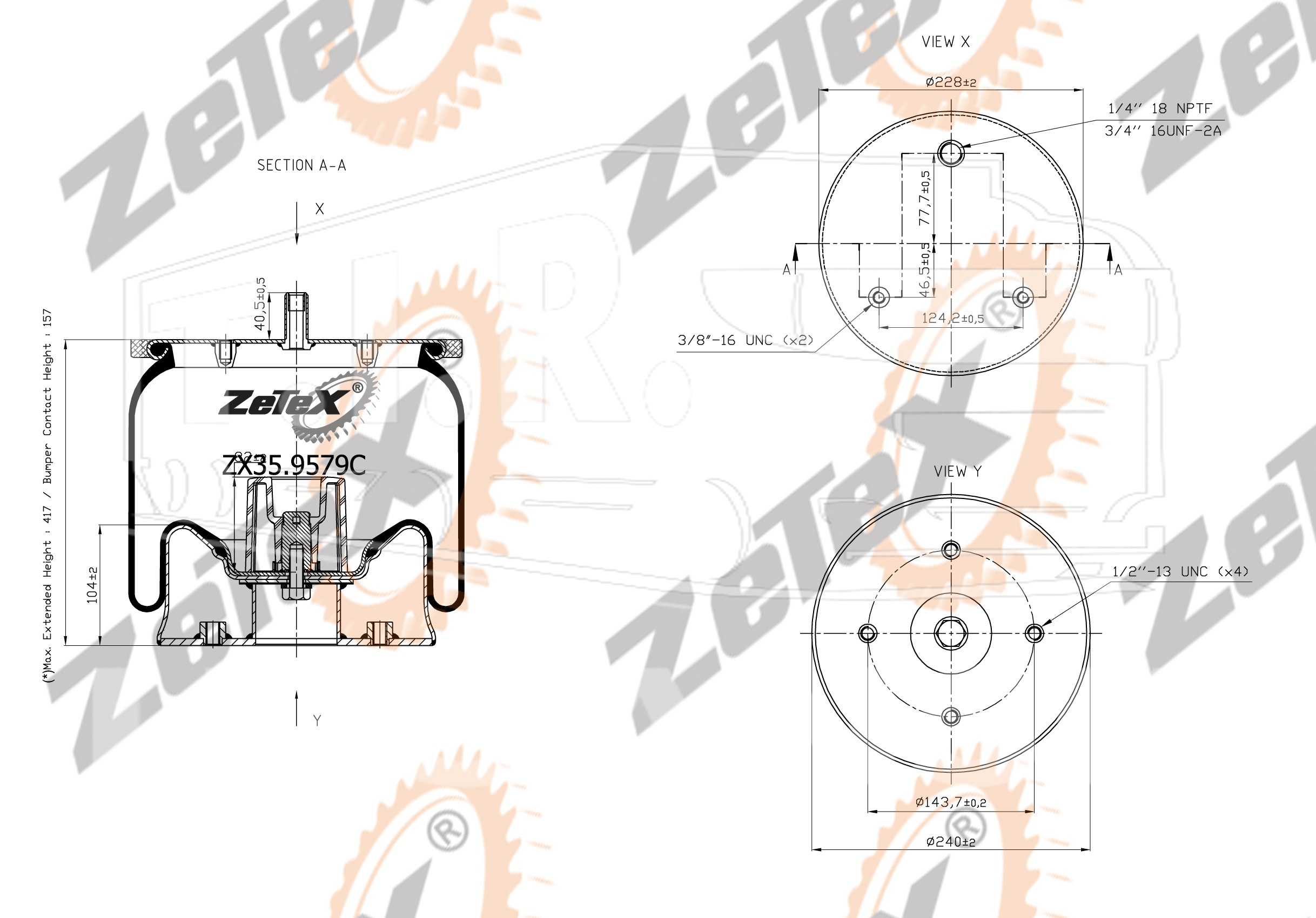 ZX35.9579C, Пневморессора W013589579 металлический стакан — ZeTeX