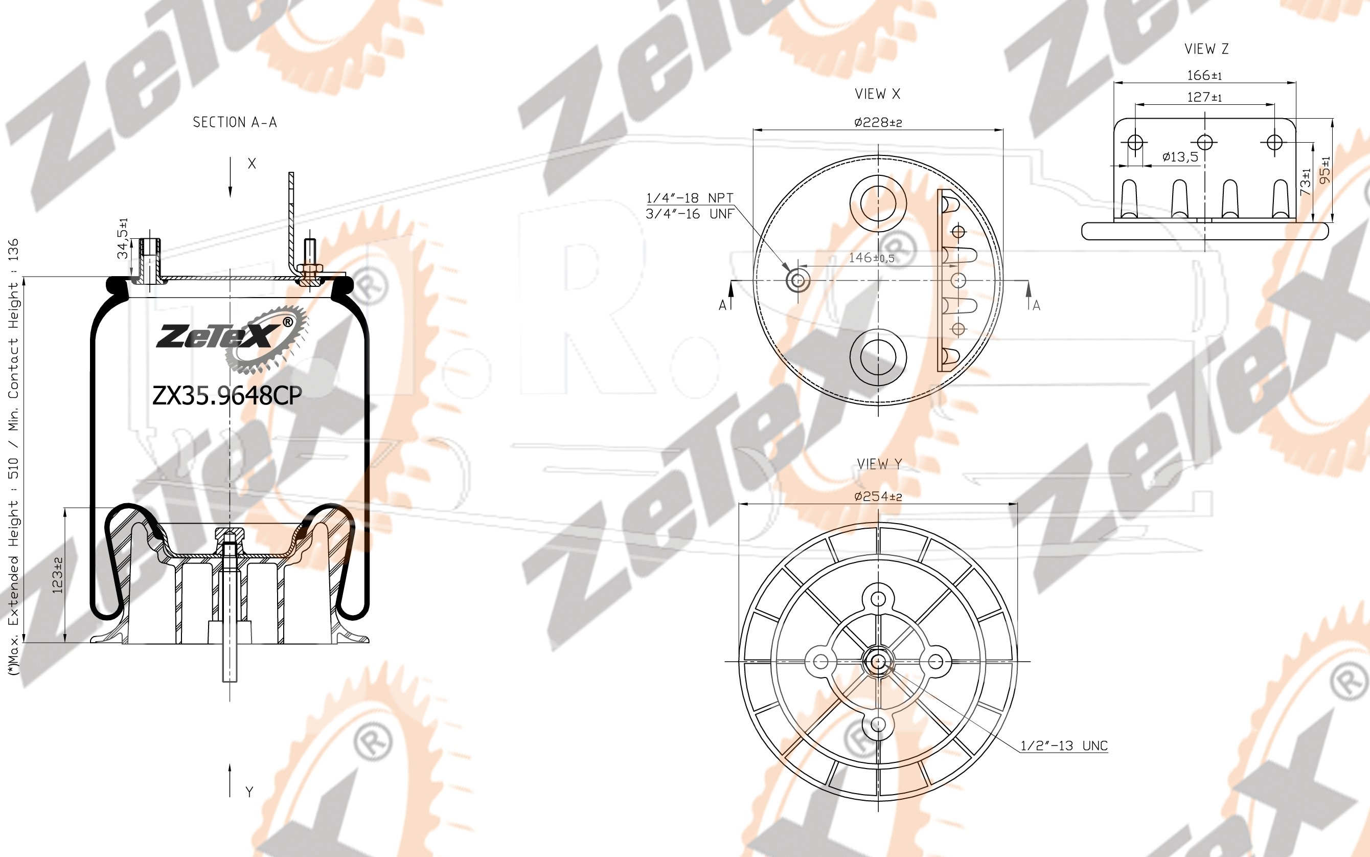 ZX35.9648CP, Пневморессора W013589648 пластиковый стакан (Navistar 2027911 C1 & C2) — ZeTeX