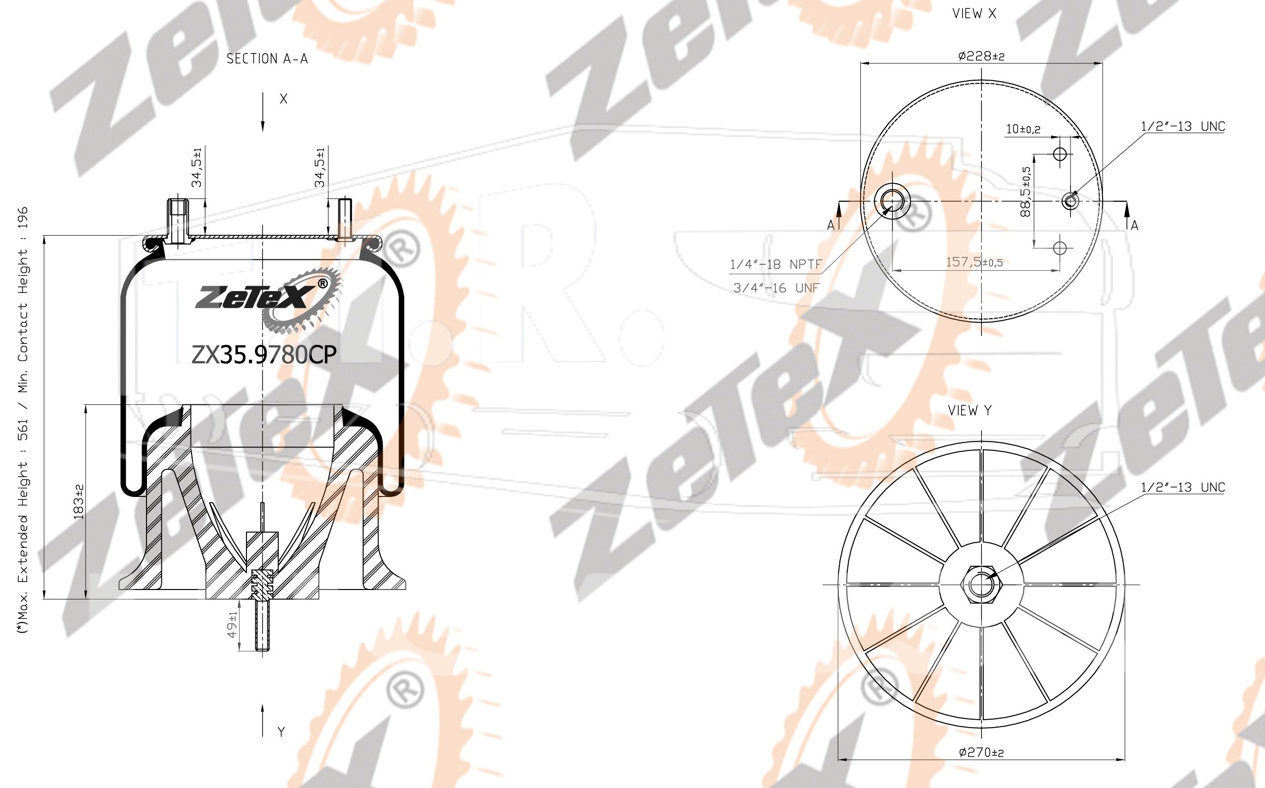 ZX35.9780CP, Пневморессора W013589780 пластиковый стакан FREIGHTLINER — ZeTeX