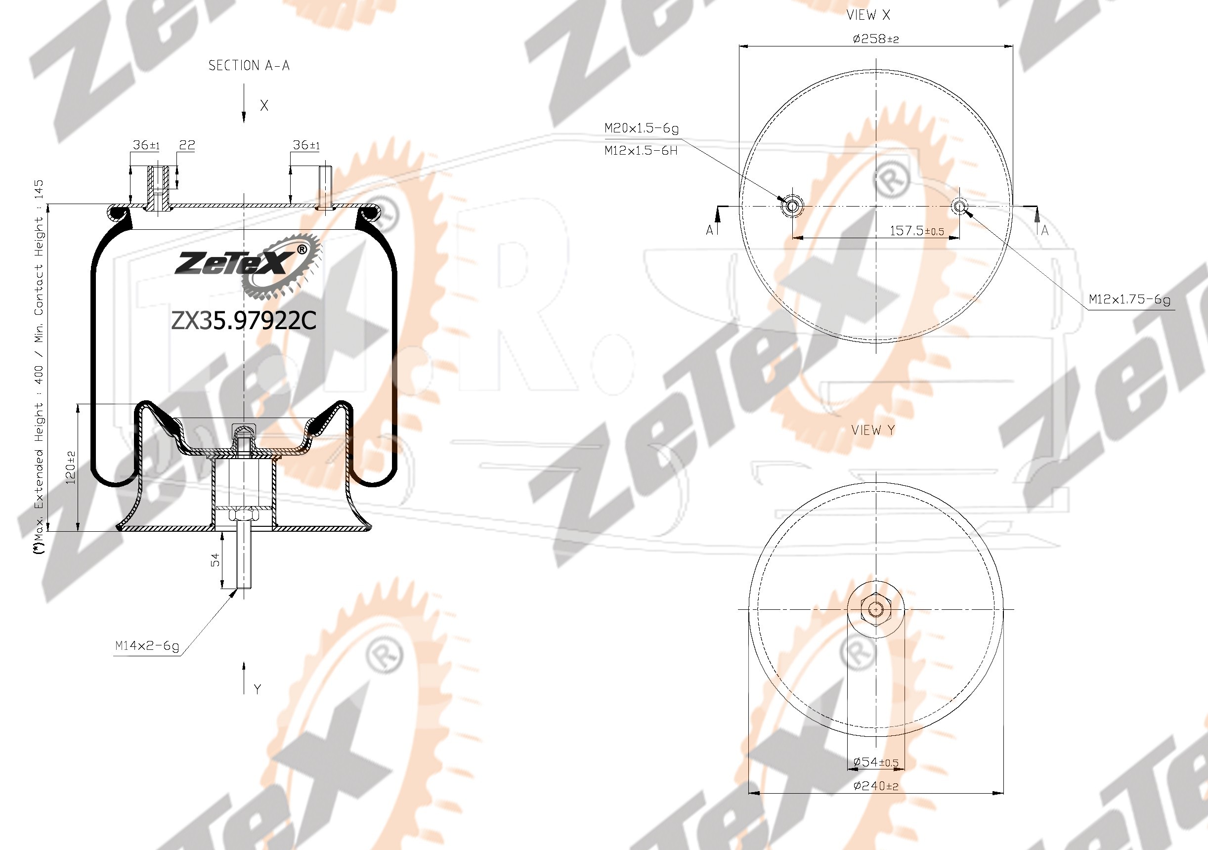 ZX35.97922C, Пневморессора (HS507922 Hendrickson) металлический стакан — ZeTeX
