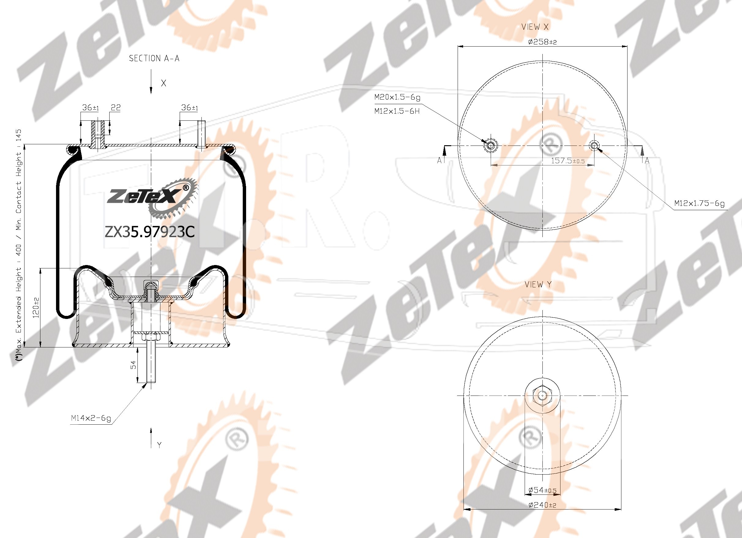 ZX35.97923C, Пневморессора (HS507923 Hendrickson) металлический стакан — ZeTeX