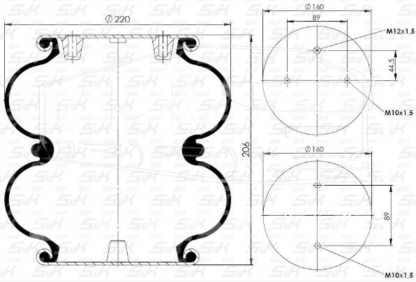 SK-113002-01, Пневморессора (бублик с метал) M12*1.5 — S&K GMBH
