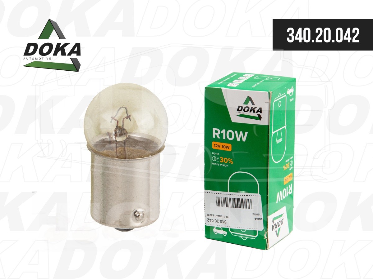 340.20.042, Лампочка 12V 10W подсветки, R10W, BA15s (92110) — DOKA
