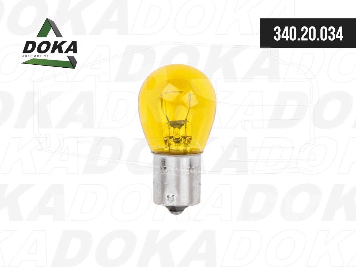 340.20.034, Лампочка 12V 21W одноконтактная  ЖЁЛТАЯ, BA15s 92221(Y) — DOKA