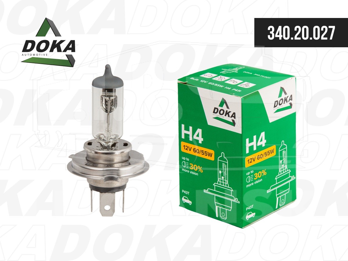 340.20.027, Лампочка 12V H4 60/55W P43t (12604) — DOKA