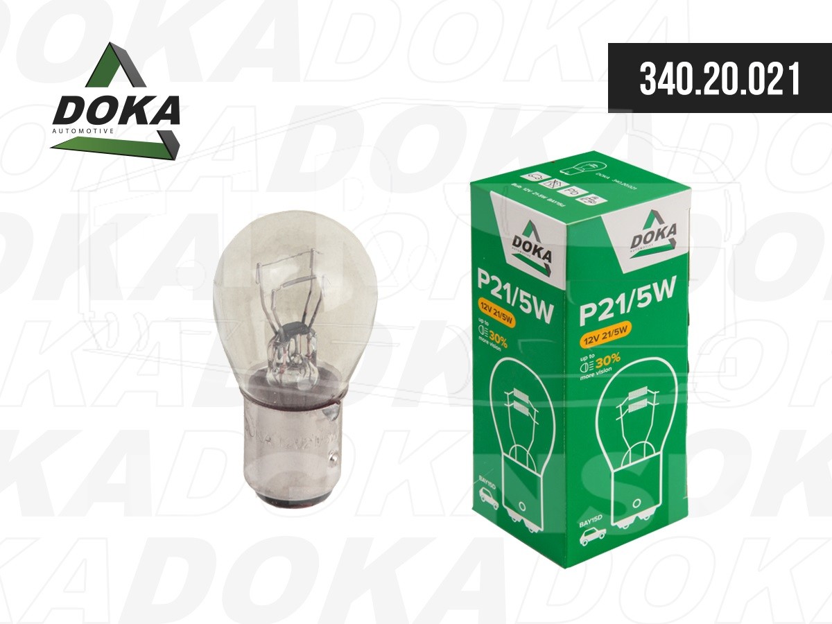 340.20.021, Лампочка 12V 21/5W двухконтактная, BAY15d (92205) — DOKA