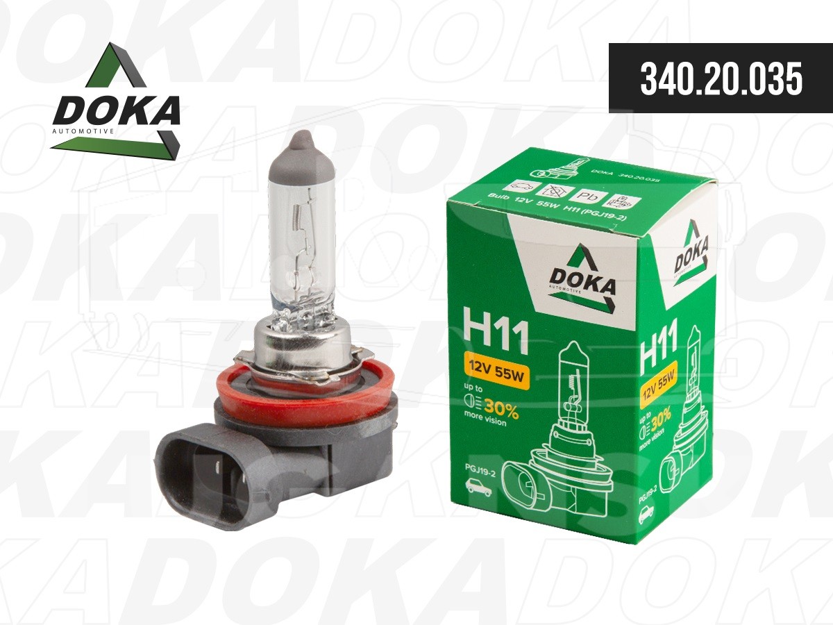 340.20.035, Лампочка 12V 55W H11 (PGJ19-2) — DOKA