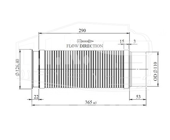 DIN48233, Гофра глушителя D115/L-364mm INOX — Dinex