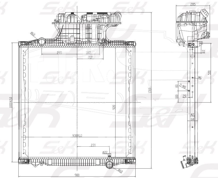SK-724002802, Радиатор 919*938*52 (без рамки) — S&K GMBH