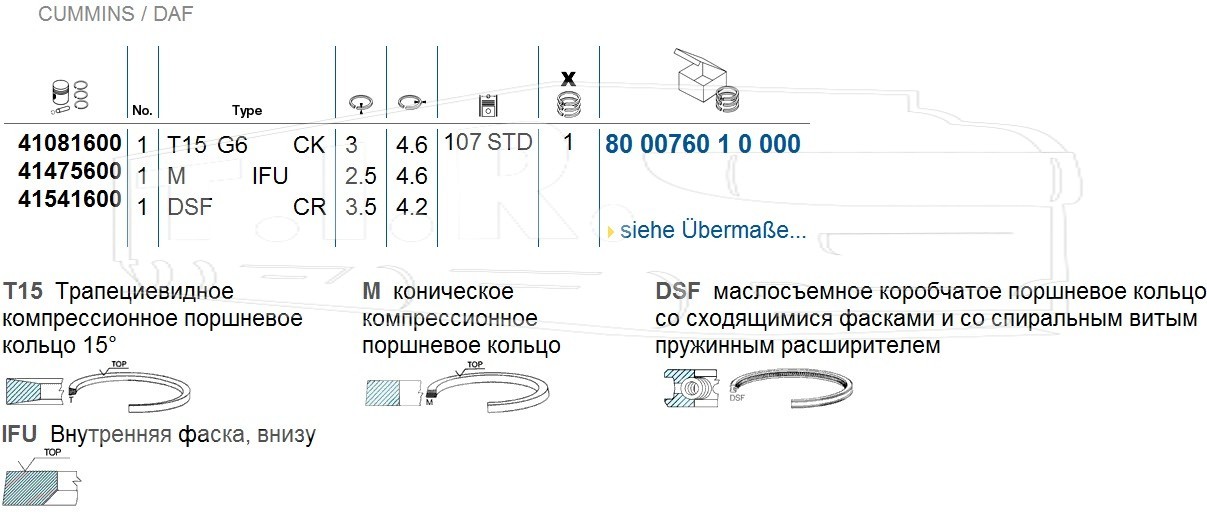 800076010000, Кольца поршневые 107mm STD 3.0*2.5*3.5 — Kolbenschmidt