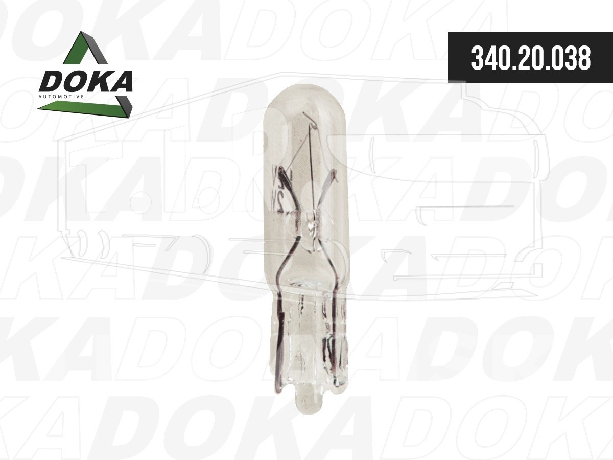 340.20.038, Лампа 12V W1,2W W2x4,6d приборной панели без цоколя — DOKA