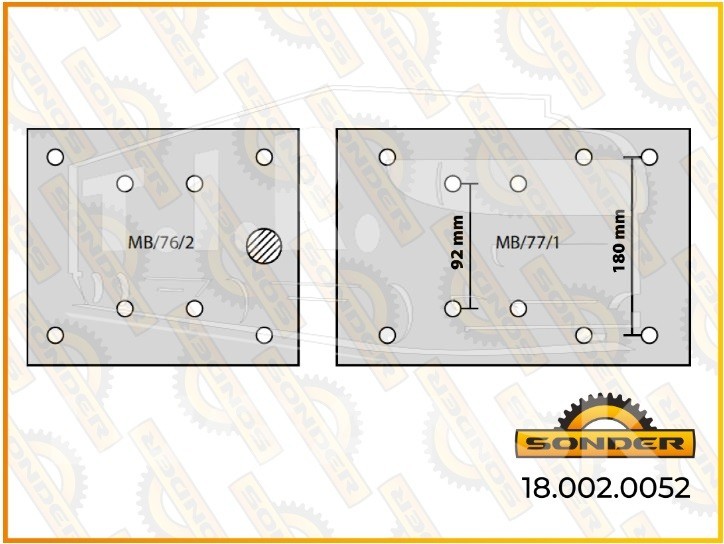 18.002.0052, Накладки тормозные 223*174/214*17,97 D410 — Sonder