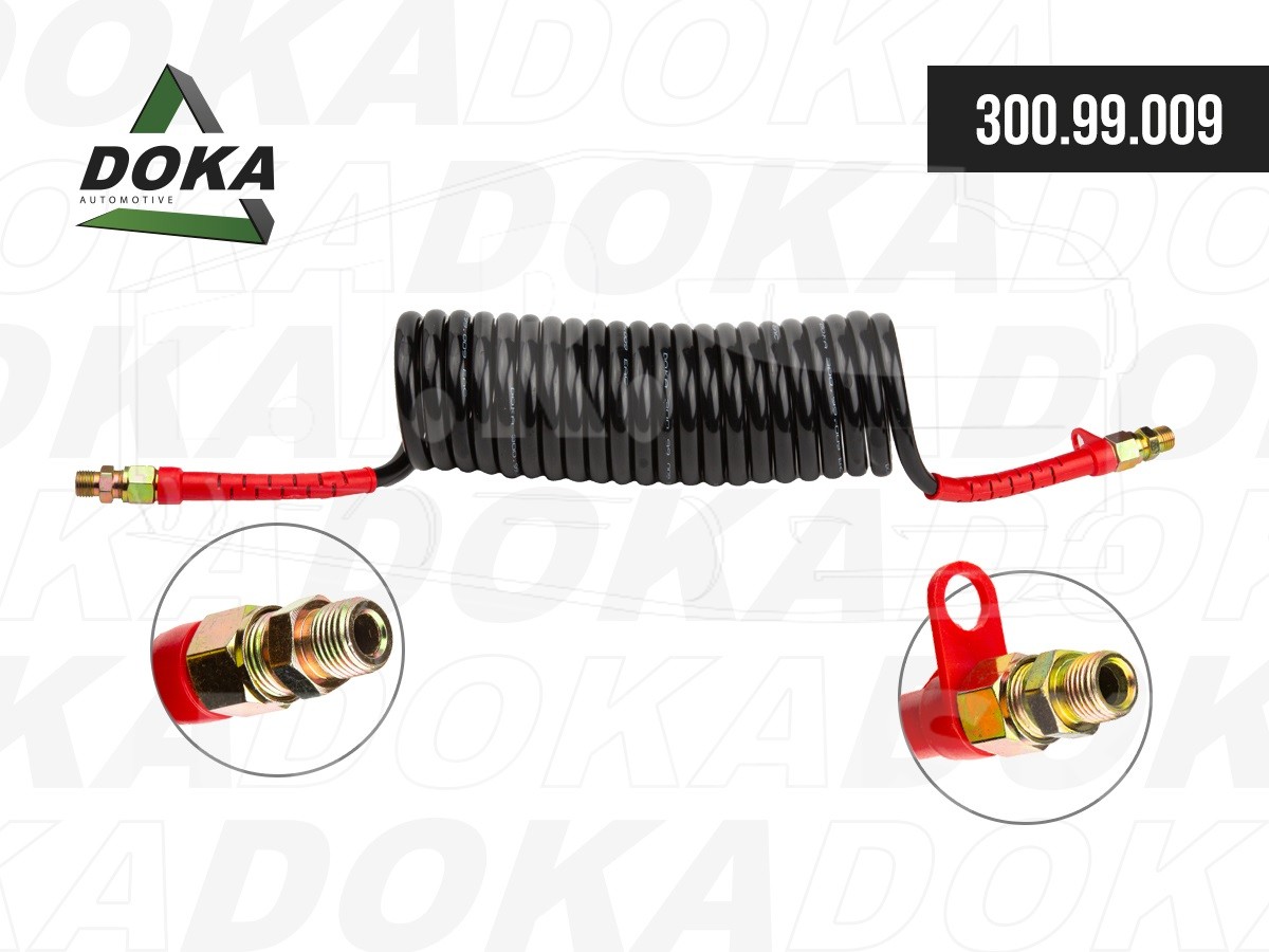 300.99.009, Шланг воздушный пневмосистемы черный M16x1.5/M18x1.5 d12x1.5 4000mm — DOKA