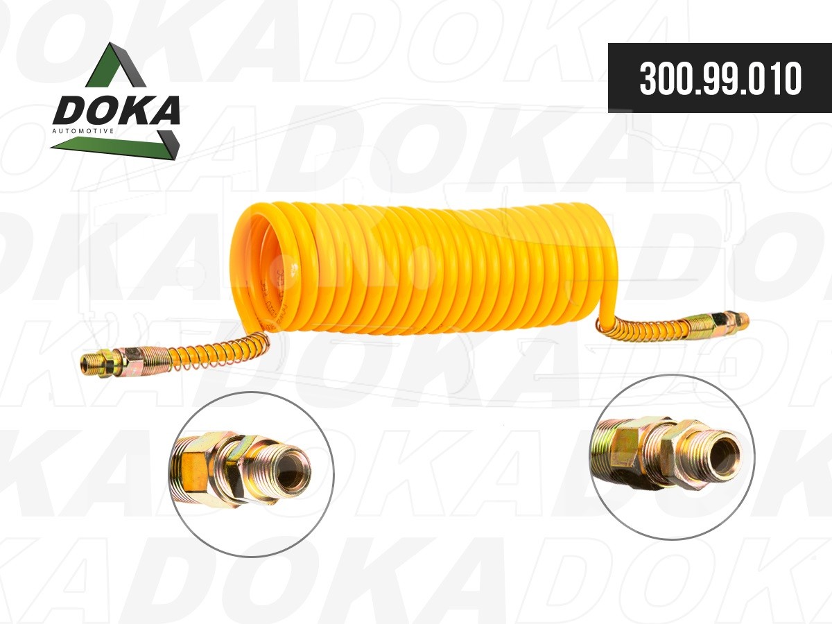 300.99.010, Шланг воздушный пневмосистемы желтый M16x1.5/M18x1.5 - M16x1.5/M18x1.5 гайки 4000mm — DOKA