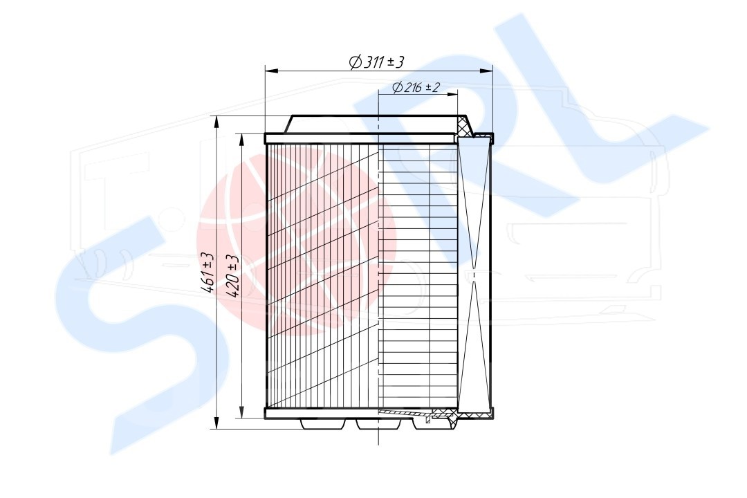 RL1109AB23, Фильтр воздушный D-314 d-206 H-458 — SORL